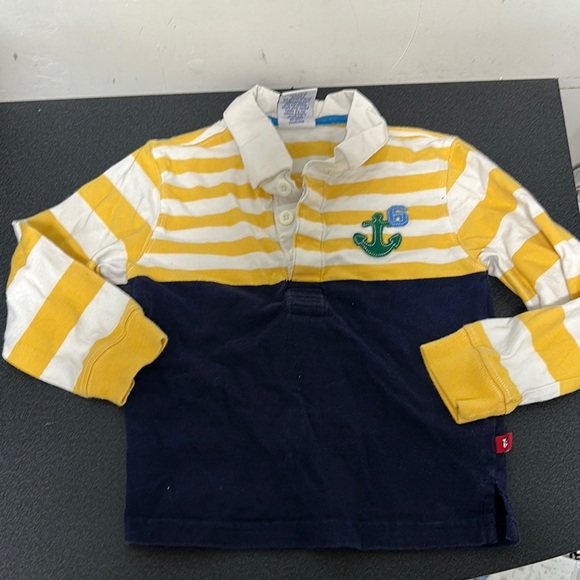 Vibrant Yellow and Blue Striped Polo Shirt 90s vintage sprockets - Picture 1 of 3